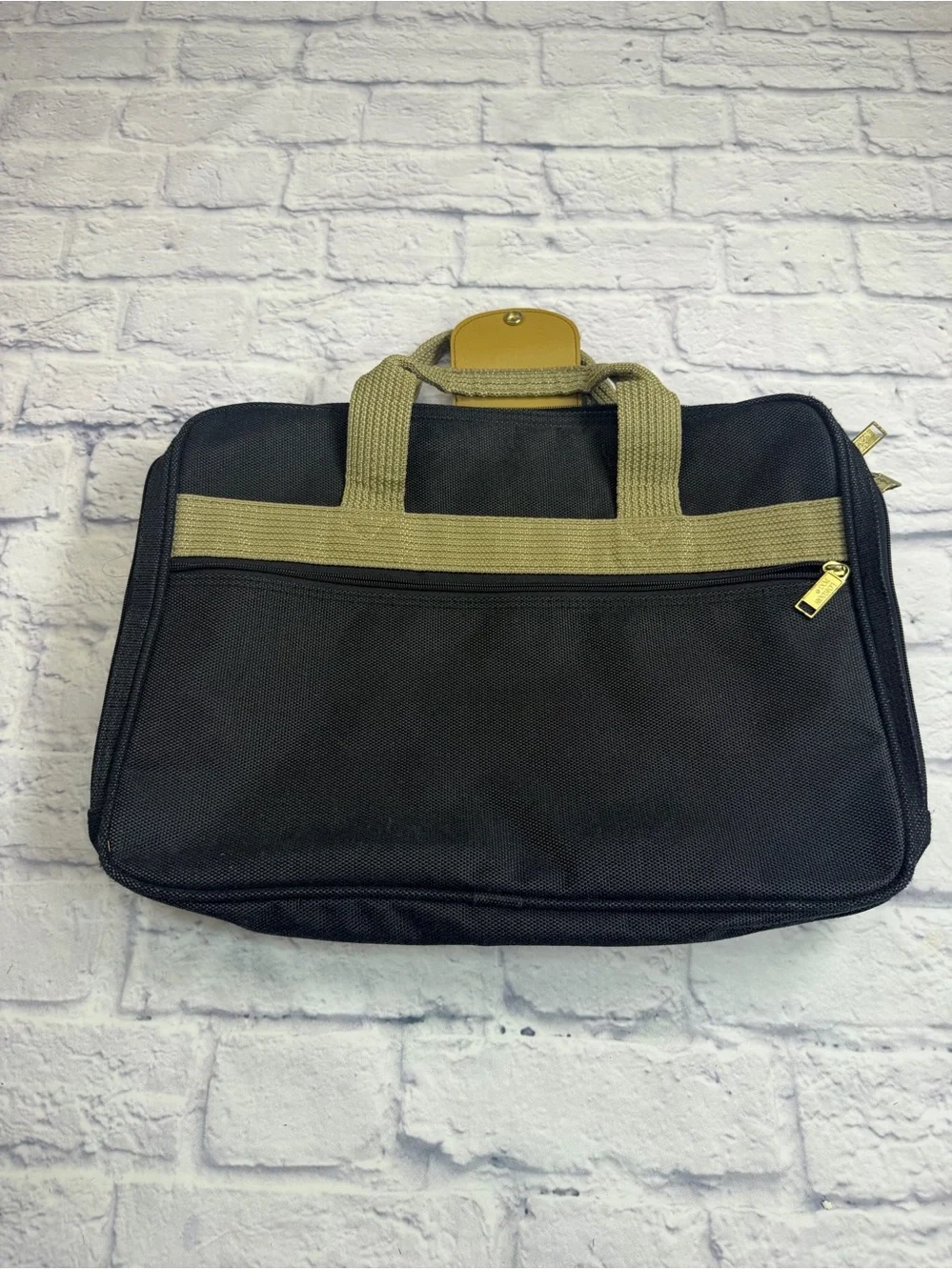 NWOT London Fog Black Laptop Briefcase with Tan Accents & Shoulder Strap.